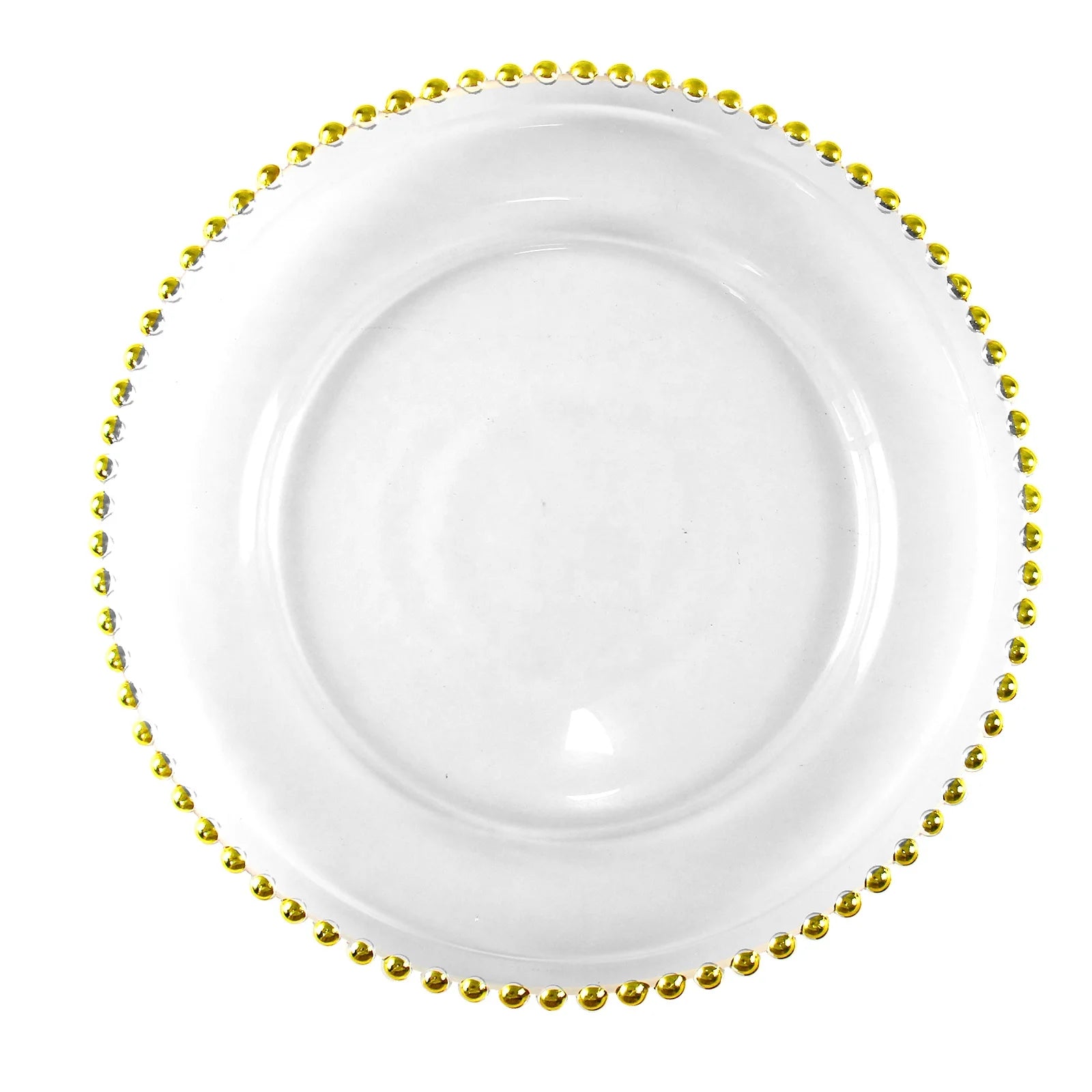 33cm Eco-Friendly Clear Plastic Charger Plate with Gold Beads for Wedding and Party Table Decoration Minimum Order 100pcs