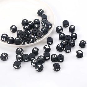 New Bpa Free Black 12mm English Focal Silicone Letter Beads for Pens/Jewelry Making Alphabet Silicone Bead