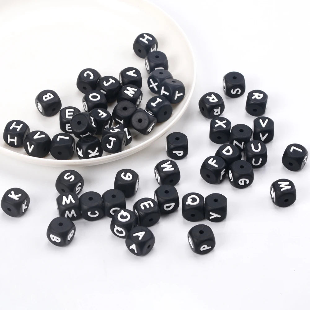 New Bpa Free Black 12mm English Focal Silicone Letter Beads for Pens/Jewelry Making Alphabet Silicone Bead