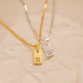 Women's Personalized DIY 18K Gold Plated Stainless Steel Necklace 18Inch with Arabic Alphabet 26 Letter Square Pendant