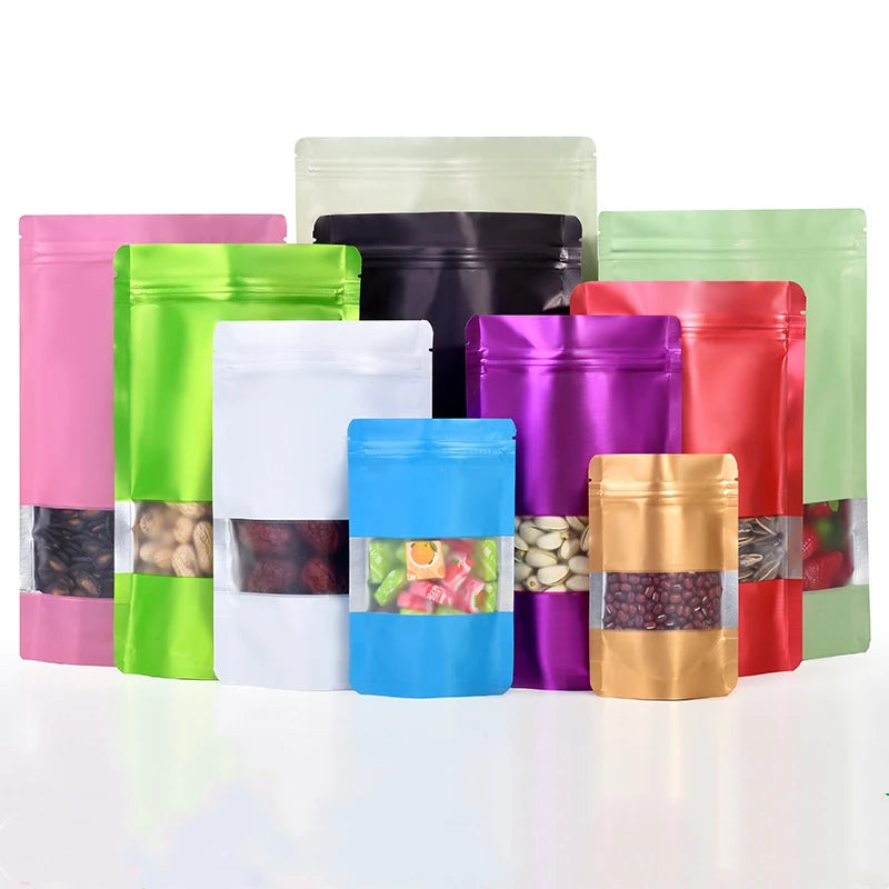 Resealable Zipper Colorful Mylar Doypack Bags Laminated Pouch with Window for  Cookie Candy