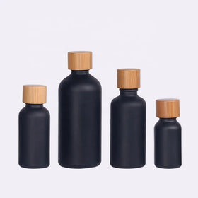 Matte Black Bottle 10ml 15ml 30 ml 50 ml 100 ml Glass Essential Oil Bottle with 18 mm Bamboo Cap and Plug