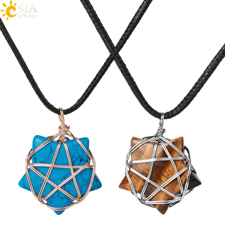 CSJA Crystal Fashion Jewelry Necklaces Natural Stones Crystal Healing Wire Wrapped Star Pendant Best Friend Necklace H004