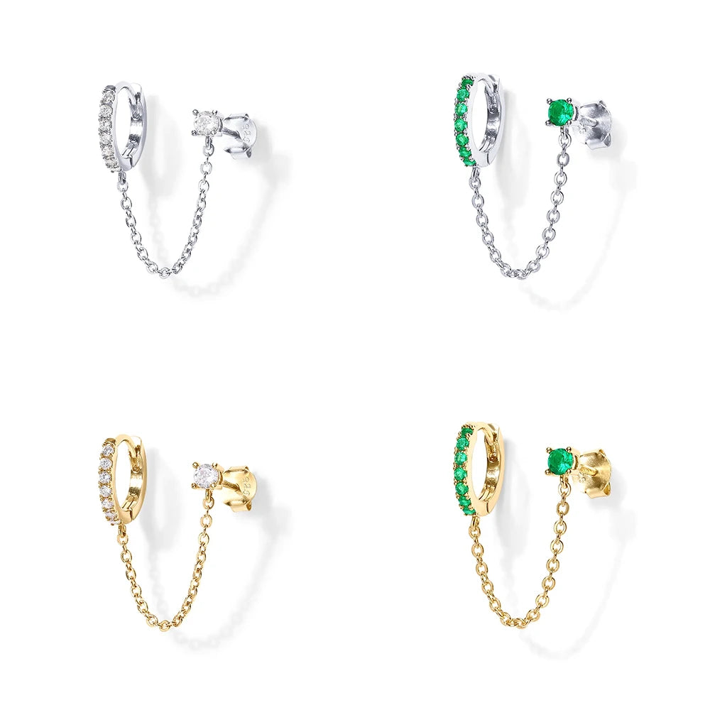 CANNER Ins Wind S925 Sterling Silver Irregular Classic Earrings Four-claw Zircon Chain Tassel Stud Earrings MegaBDM