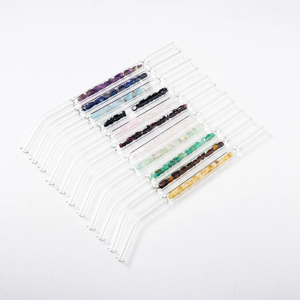 Reusable Borosilicate Glass Drink Infused Glass Straws Crystal Gravel Glass Straw Crystal Straw