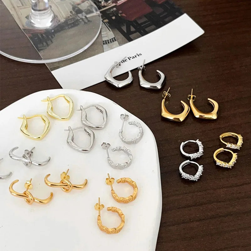 Wholesale Trendy Fine Jewelry Earrings Gold Plated 925 Sterling Silver Irregular Geometry Hoop Earrings
