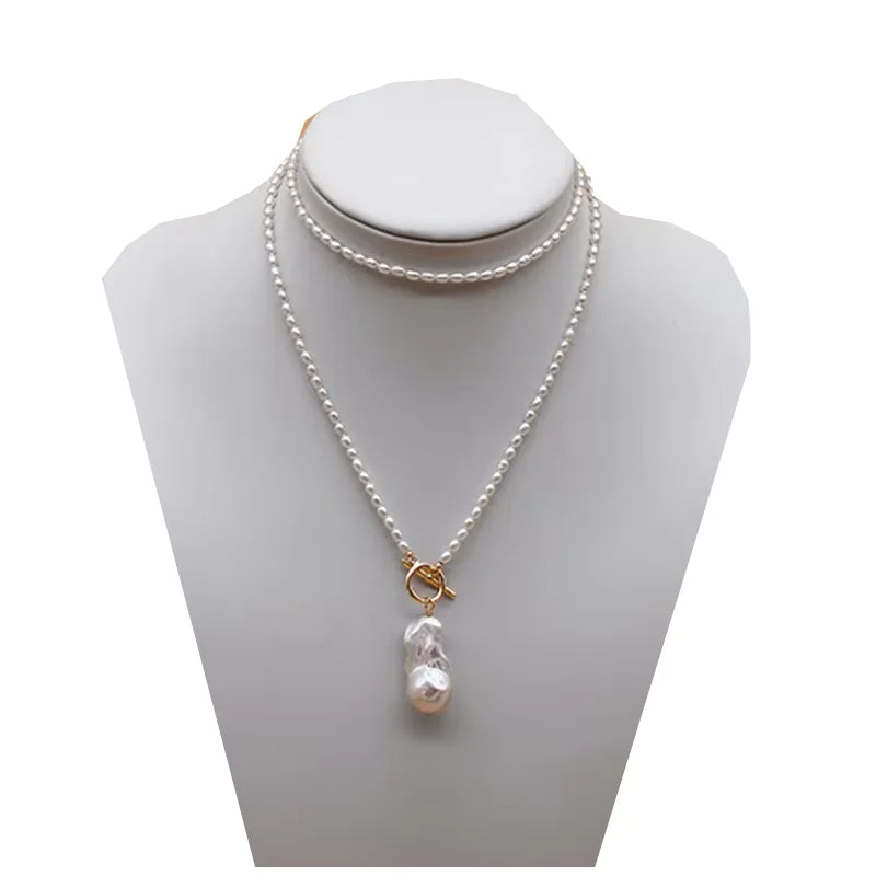 Hot Selling 4A Rice+ Baroque White Pearl Chain S925 Silver 18inches 24inches Freshwater Pearl Pendant Necklace Jewelry for Women