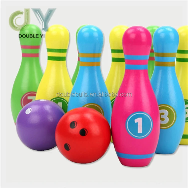 Wholesale Children Educational Toys Colorful Wooden Large Bowling Ball Set