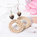 Rattan Hollow Round&lotus Pendant Earrings Boho Straw Woven Earrings Handmade Wicker Drop Dangle Earrings