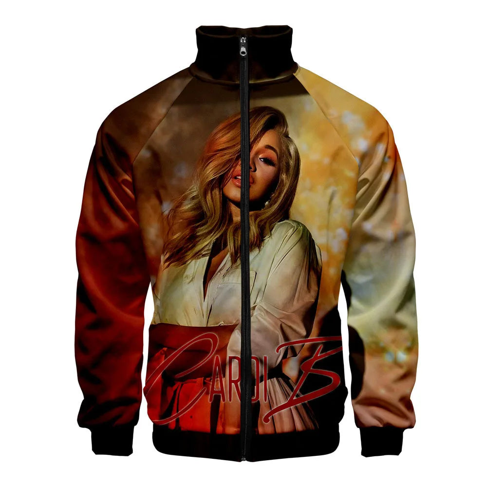 Fitspi Wholesale 3d Color Printing Fashion Personality Stand Collar Zipper Sweater
