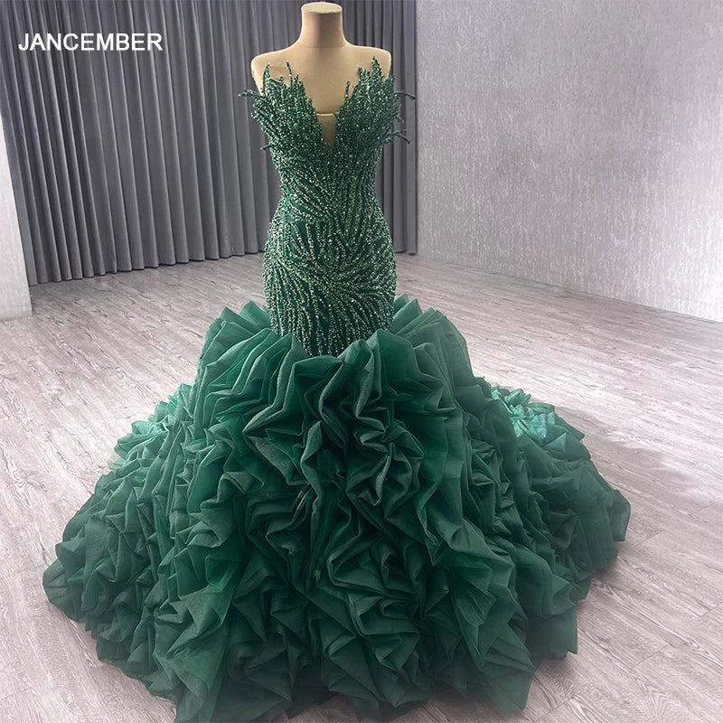 Luxury Glittery Prom Dresses Elegant 2024 Black Girls Women Green Rhinestone Mermaid Long Prom Evening Dress Ball Gown RSM231040