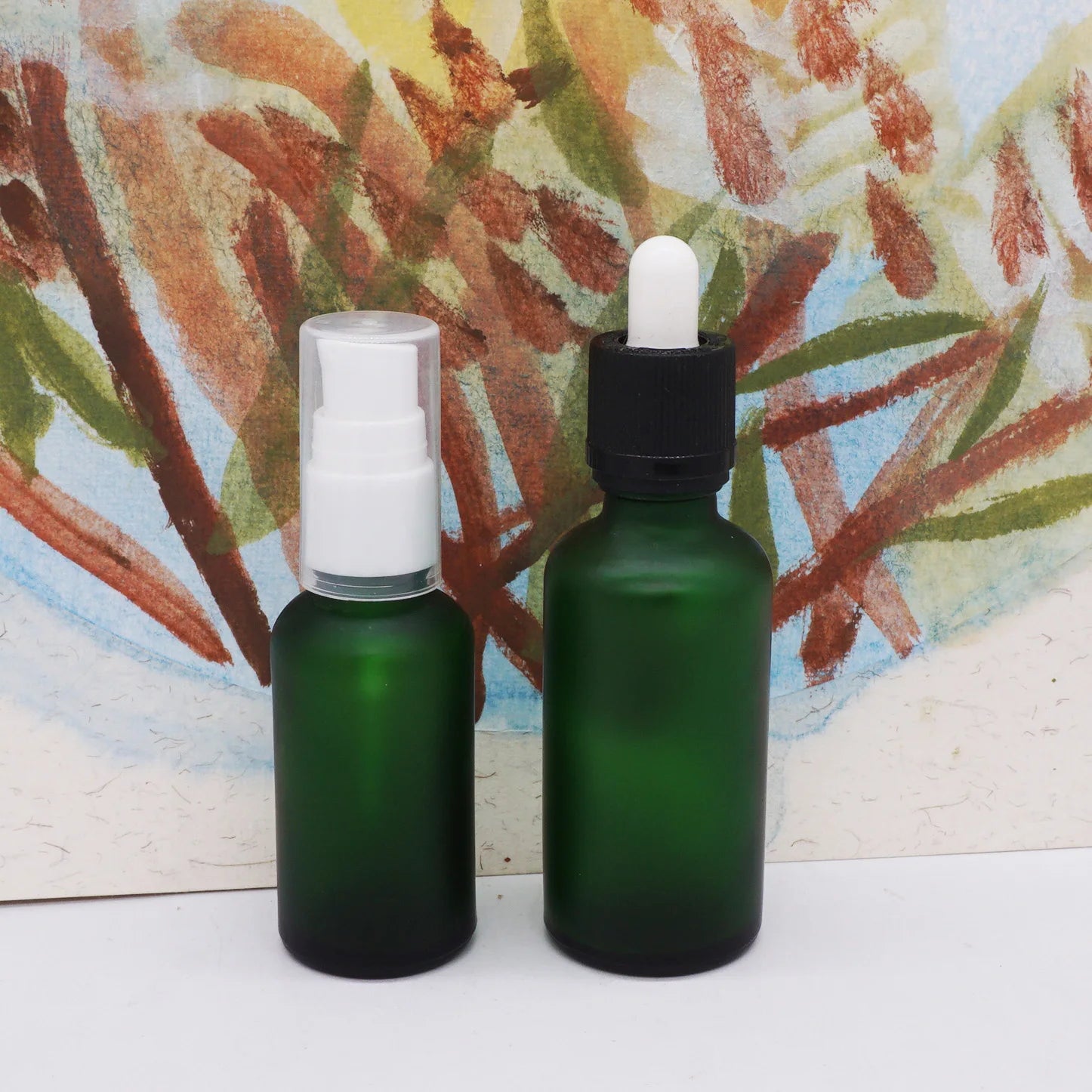 Frosted Green  Empty Serum Bottle 10 ml with White Pump