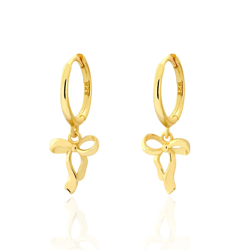 925 Sterling Silver Bow Drop Earrings for Women Simple Romance Fashionable Trendy Gold Elegant Charm for Party Jewelry Gifts