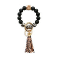 Fashion Leopard Leather Tassel Keychain Food Grade Silicone Beads Charm Fashion Jewelry Bracelet