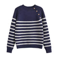 Autumn European American Korean Women's Neck Blended Striped Button Basic Long Sleeve Sweater Knitwear