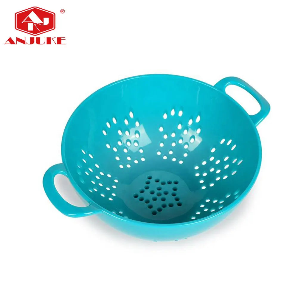 ANJUKE Top Seller Quick Draining Round Shape Basket Plastic Kitchen Food Colanders Strainer Double Handle Design Eco-Friendly
