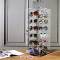 Wholesale Clear Acrylic Dustproof Sunglasses Storage Display Rack Lockable Rotating Eyewear Holder Mirror Customizable Logo