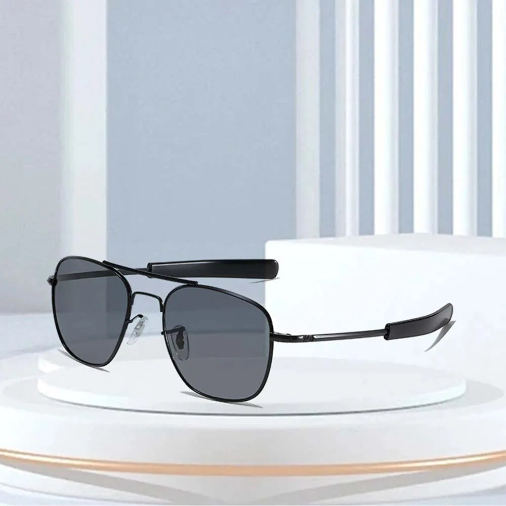 American Optical Lens Sunglasses for Men Retro Trendy Pilot Metal Glasses with Green or Coffee Frame Color