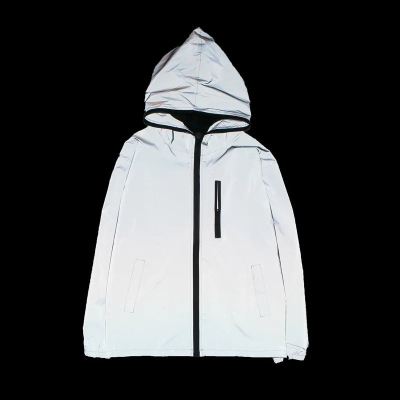 Fashion Thin High Visibility Hi Vis Visible Gray Reflective Wind Proof Outdoor Safety Sport Wear Night Club Hip Hop Coat Jacket