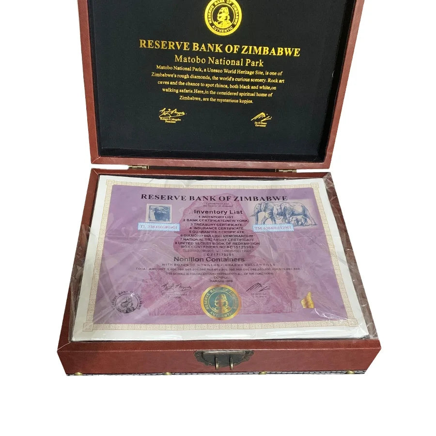 200 Pcs Reserve Bank of Zimbabwe Fifty Containers Nonillon Containers Banknote in Box Certificate Gift Box Best Collect