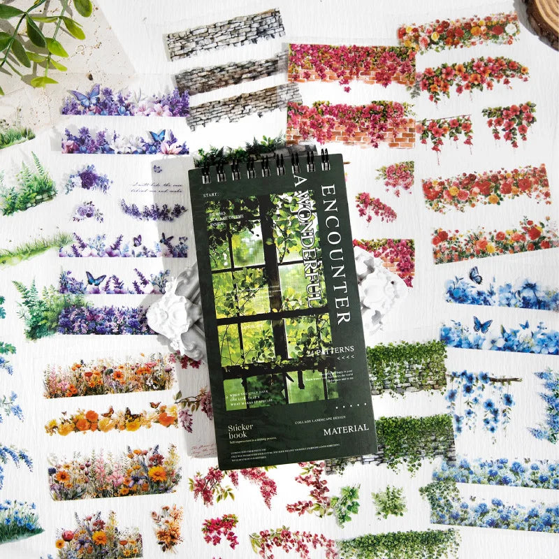 24 Sheets Per Pack of Stickers Wall Around the Fragrant Reed Series Handbook Material European Retro Plant Collage