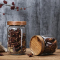 Wholesale Kitchen Glass Airtight Food Storage Container With Acacia Wood Lid Round Clear Glass Jar Pantry Organizer