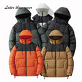 Men's Winter Jacket Hooded Thick Padded Bubble Coat Stand Collar Patchwork Design Street Wear Dyed Winter Puffer Coat