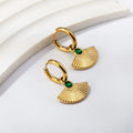 Trendy Stainless Steel Earrings Customized Round Green Zirconia Fan-shaped Charm Earrings Gold Plated Huggie Hoop Earrings