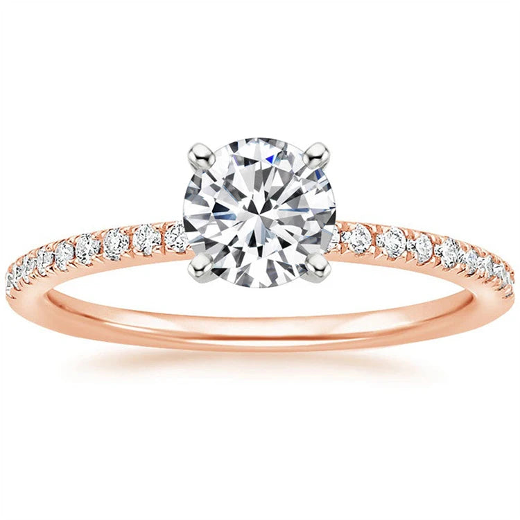 SGARIT 14K Rose Gold 1.00C Moissanite & Micro Pave Diamond Solitaire Ring Fashion Jewelry for Women's Engagement & Wedding