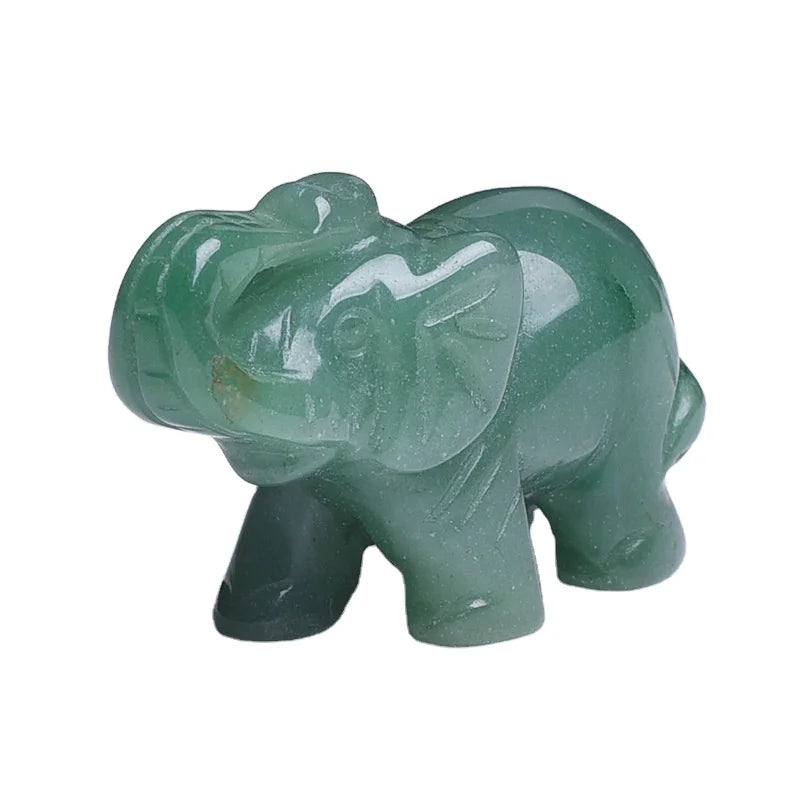 DIY Hot Selling Natural Elephant Green Aventurine Carving Souvenir Elephant Animal Ornaments Green Jade Elephant