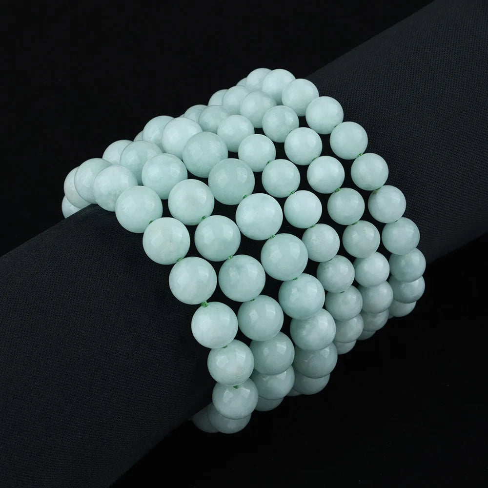 JSES A+ Natural Green Angelite Stone Bracelet 8mm 10mm Loose Beads for Jewelry Making DIY Wholesale Gemstone Crystal Jade Beads