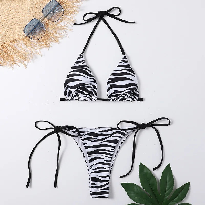 New Custom Various Style Printing Sexy Lace up High Waist Bikini Classic Triangle Beachwear Bikini