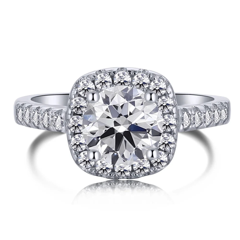 Dylam Luxurious Fine Jewelry Rhodium Plated 5A Cubic Zirconia Promise Halo Engagement Promise Eternity Ring for Women