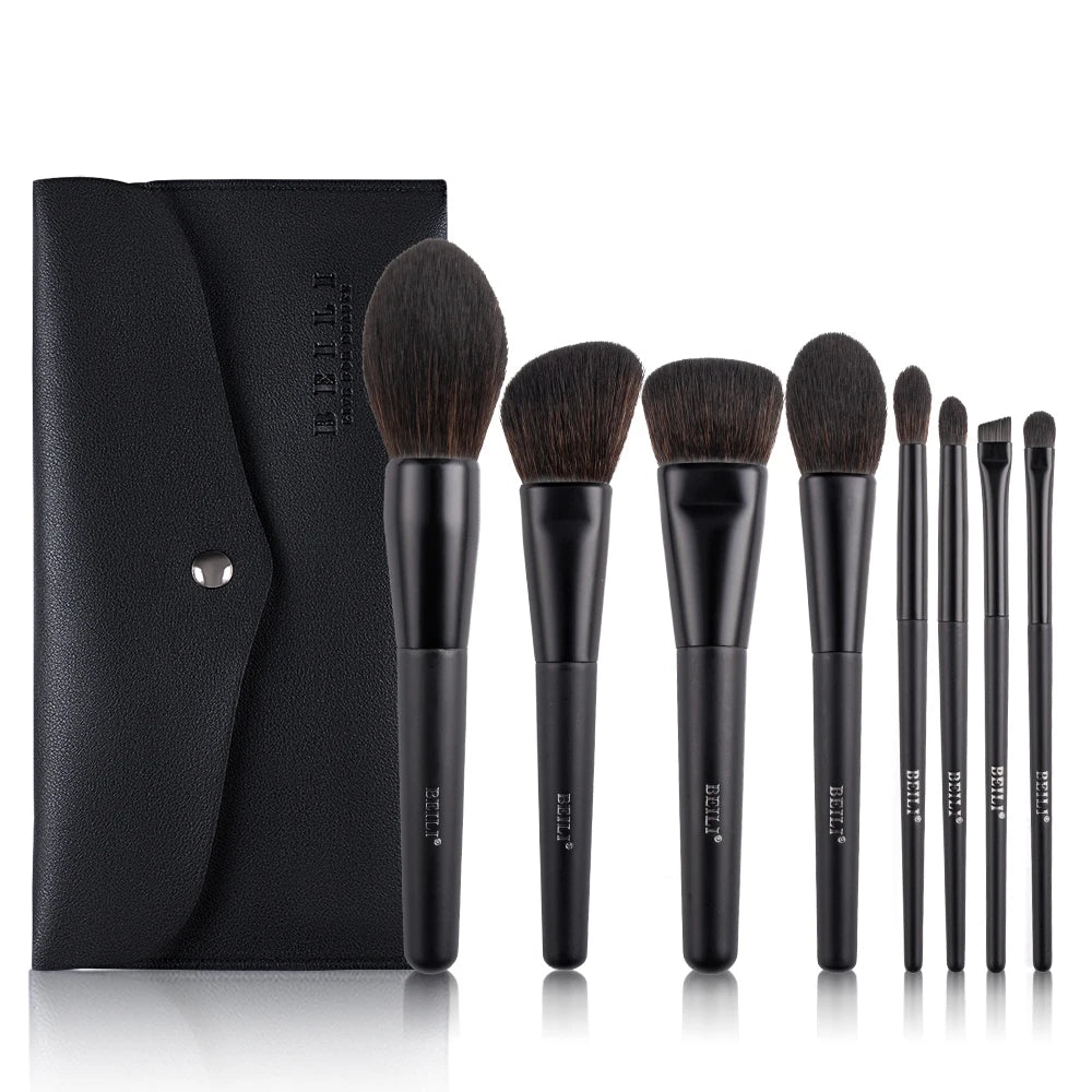 BEILI 8PCS Custom Professionnel Matte Black Makeup Brushes Private Label Contour Eye Shadow Concealer Brush Set with Bag