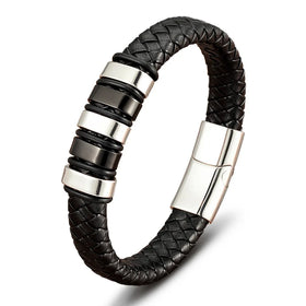 Hot Sale Fashion Customize Handmade Braided Bracelets Stainless Steel Magnetic Clasp Genuine Leather Bracelet for Men Jewelry