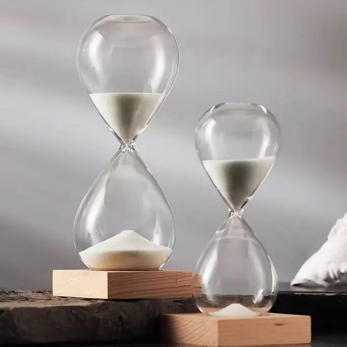 30-Minute Teardrop-shaped Glass Hourglass-Handmade Eco-Friendly Durable Lightweight  Timer with Wooden Base