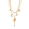 Stainless Steel Personalized Waterproof Jewelry 18k Gold Plated Multi Element Pendant Necklace Non Tarnish YF6103