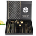 Hot Selling Classic Style Fork Knife Spoon Set 24 Pcs Stainless Steel Gold Plated Flatware Set Black Gift Box Service for 6