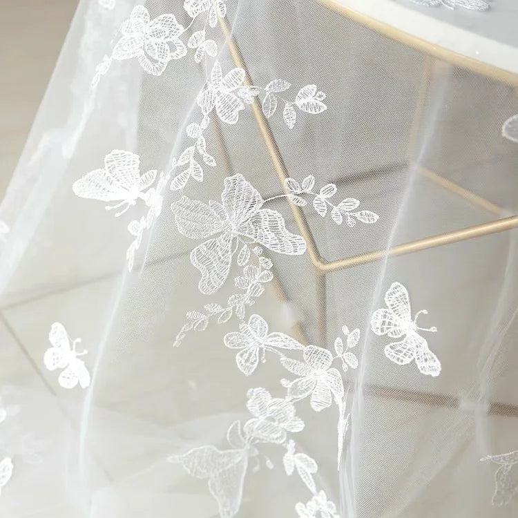 Fashion 3D Butterfly Floral Butterflies Mesh White Lace Fabric French Tulle Lace 100% Polyester African Lace Fabric for Wedding