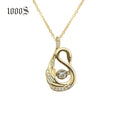 Fashion 18K Solid Gold Dancing Swan Shape Natural Diamond Pendant Necklaces Woman Jewelry