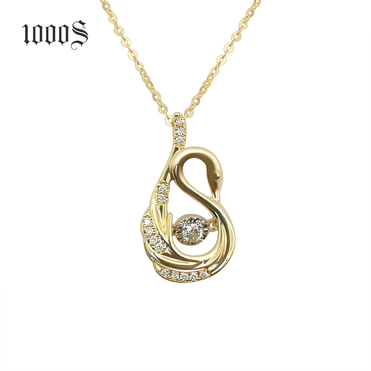 Fashion 18K Solid Gold Dancing Swan Shape Natural Diamond Pendant Necklaces Woman Jewelry