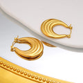 New Trend Textured Stainless Steel Hoop Earrings Stylish Women Girl Gold Color Ear Accessories Anti Allergic Low MOQ