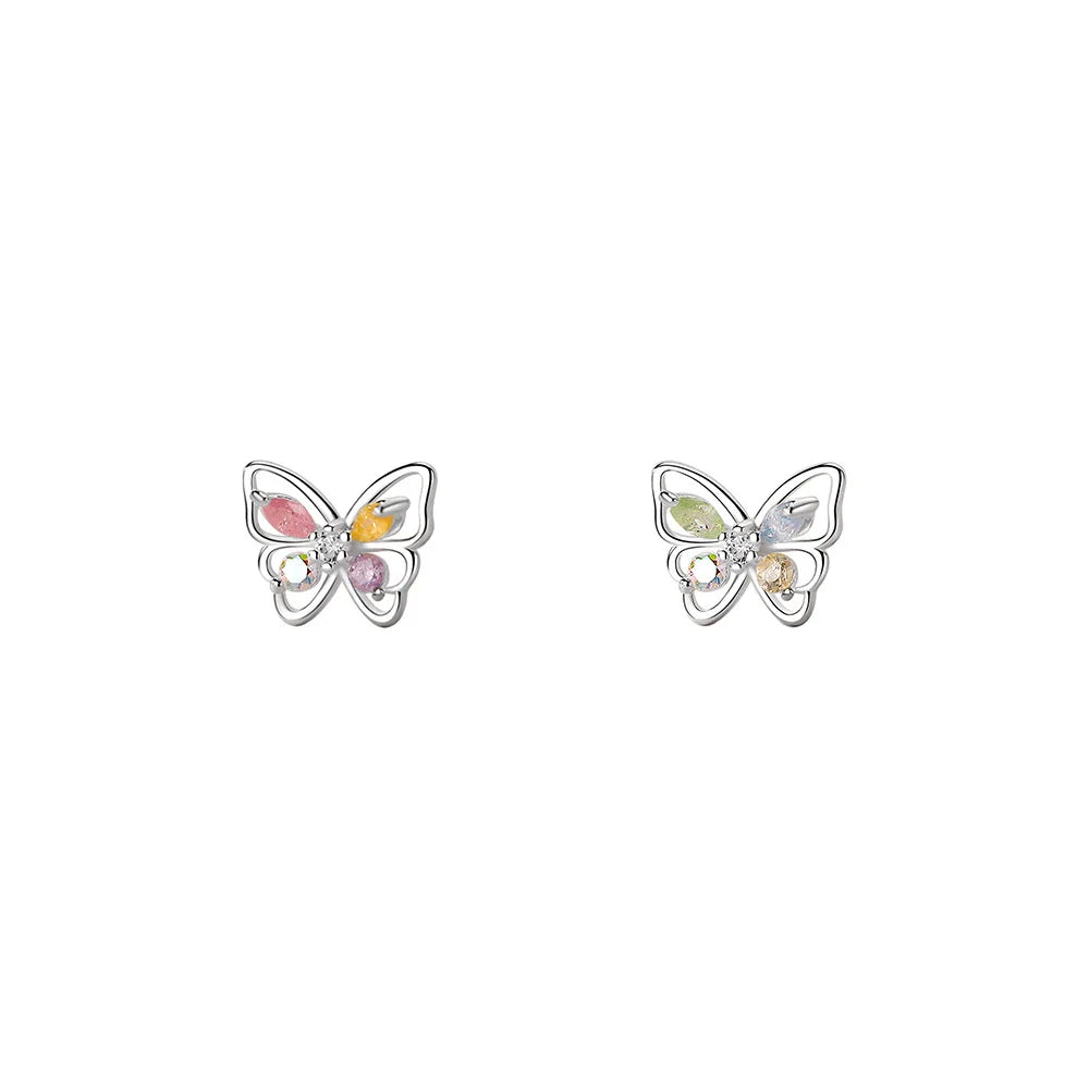 Wholesale Luxury 925 Sterling Silver Colored Crystal Butterfly Earrings for Women Butterfly Stud Earrings Jewelry