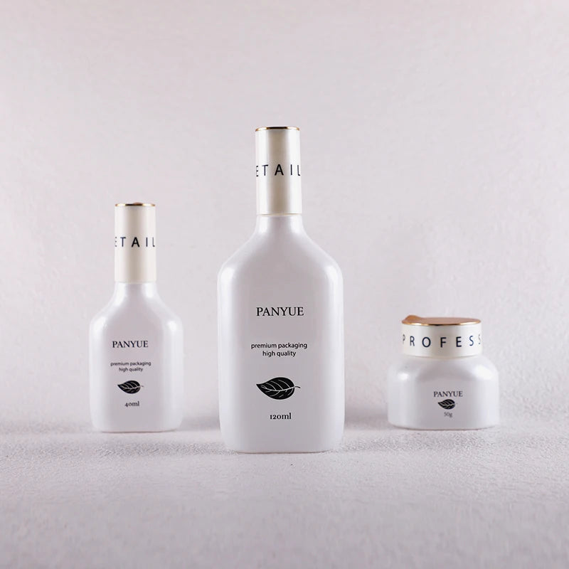 40 50 120 ml Empty Lotion Toner Glass Bottles Glass Bottle Face Cream Jars Set White Skincare Cosmetic Packaging Set