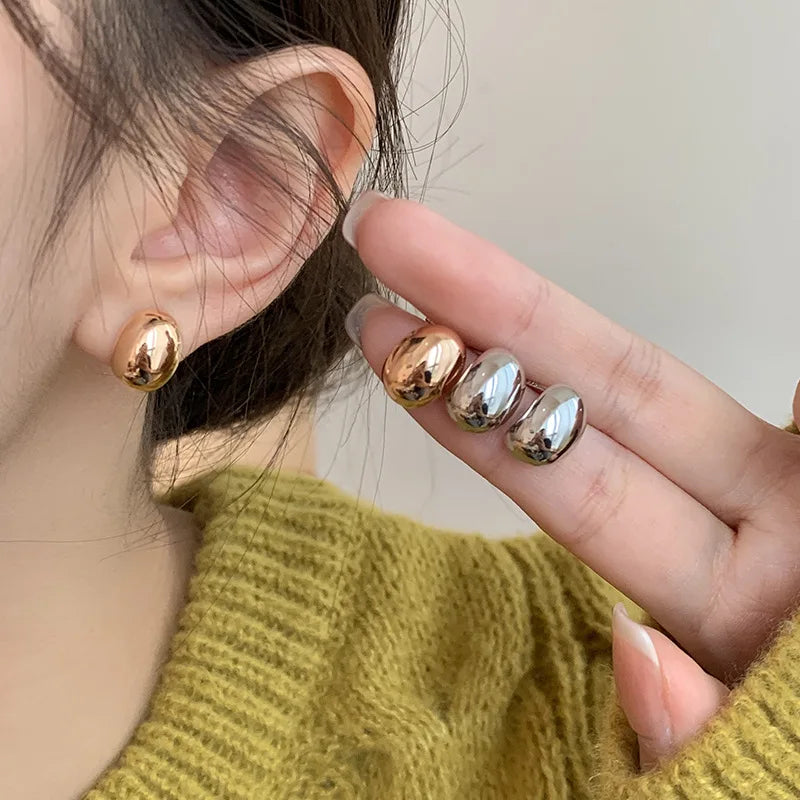 925 Sterling Silver Korean Style Tear Drop Shape Earring High Polishing Round Oval Earring for Daily