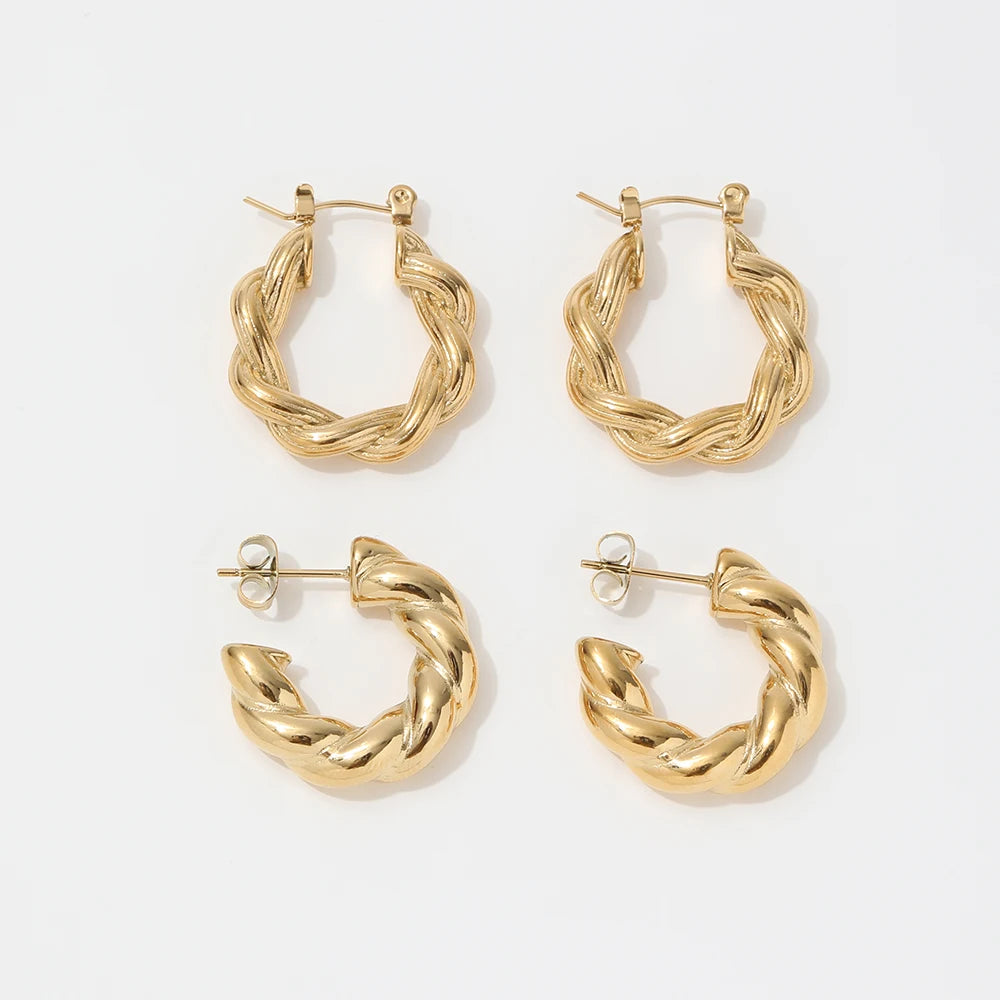 Classic 18K Gold Plated Twisted Rope Chunky Hoop Earring  Tarnish Free & Waterproof Trendy Jewelry 2022