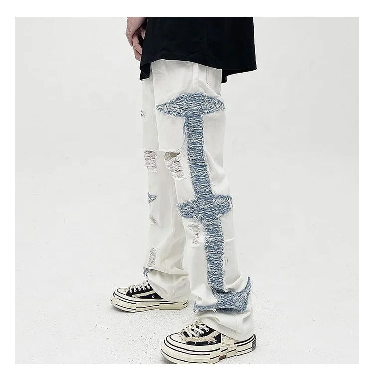 Custom Label Drop Ship Mens Jeans Pants Usa Stock Ripped Denim Flare Stock Jeans Original for Men