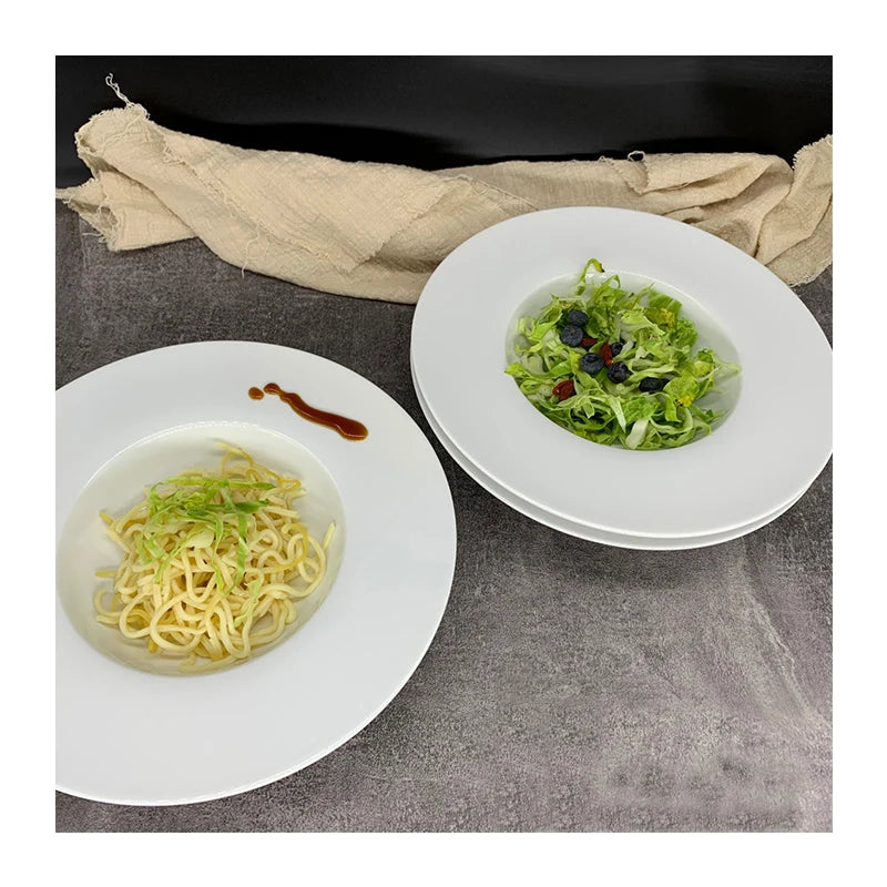 Bone China Ceramic Pure White Round Dinning Soup Pasta Plate Gold Rim Nordic Porcelain Dinnerware Dishes Serving Dinner Plates
