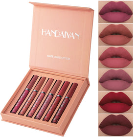 Women's 24-Hour Hydrating Matte Liquid Lipstick Set Handaiyan Natural Moisturizer 6 Pcs Long Lasting Lipgloss Set
