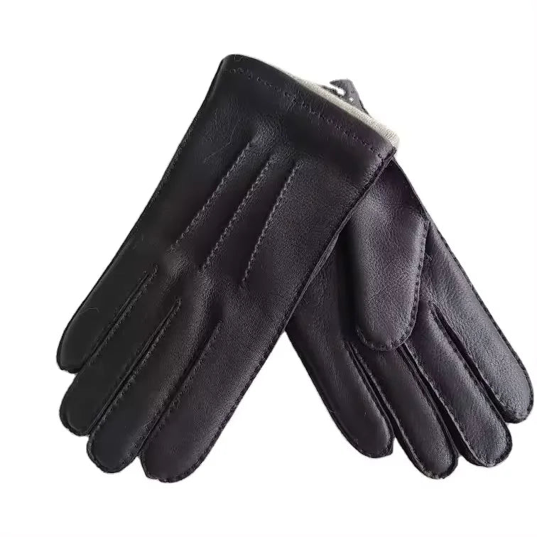 Sample Support Genuine Deer Leather Driving Gloves With Cashmere Lining Hand Stitched Outdoor Travel Motorcycle Car Drive Gloves